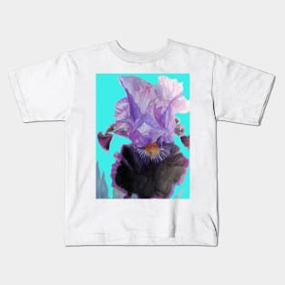 Purple and Black Bearded Iris irises Watercolor Aqua Floral Flowers Painting Kids T-Shirt